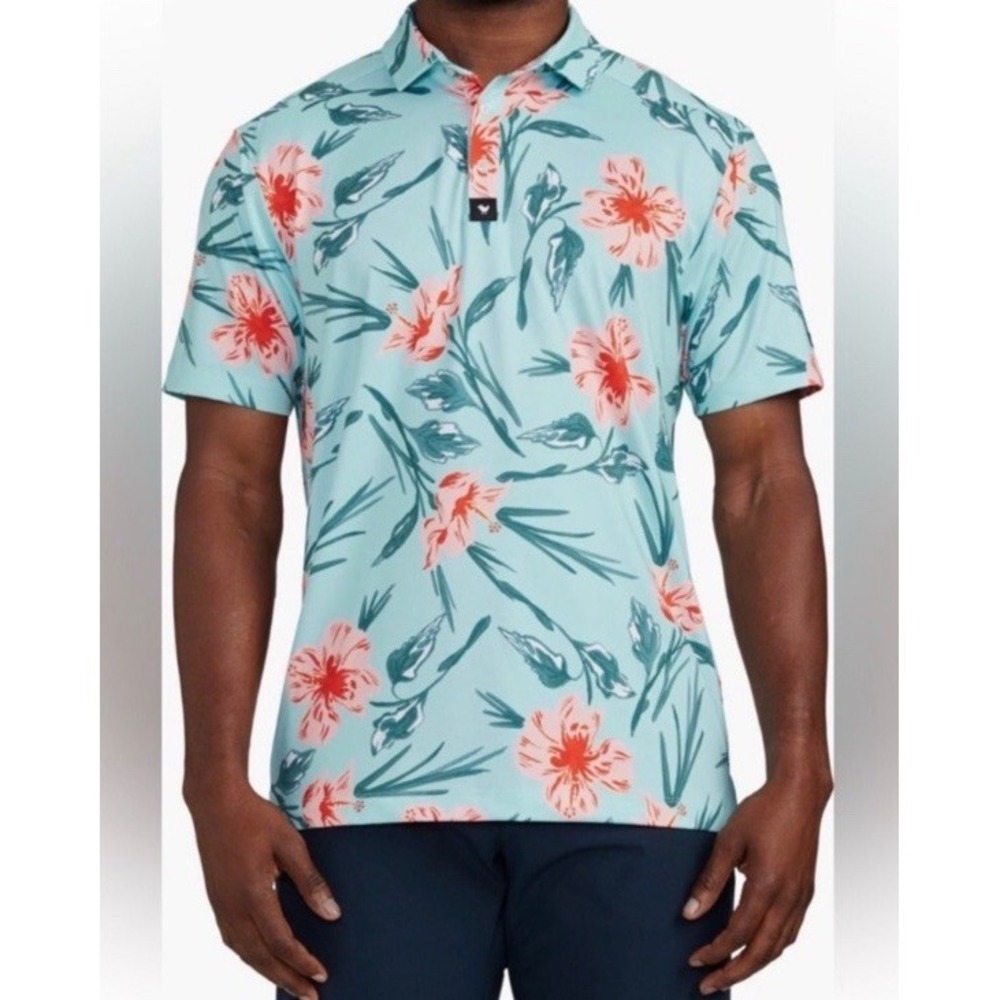 Bad Birdie NEVER LEI UP Mens POLO Size Large Hawaiian Floral Print